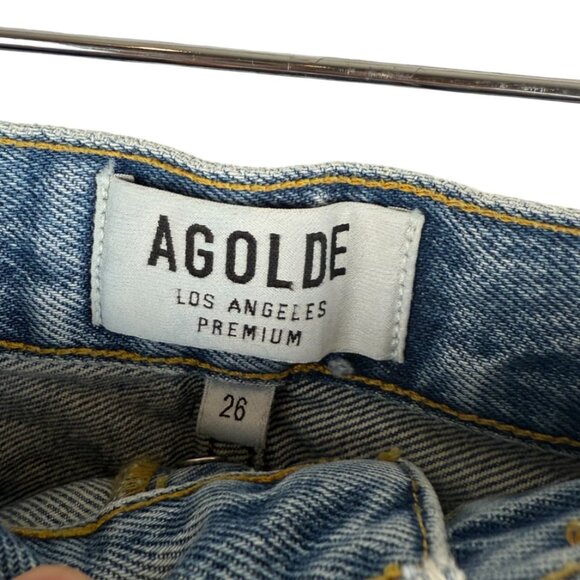 Agolde 100% Cotton Light Washed Distressed High Rise Shorts with Pockets - 26 - Picture 4 of 5